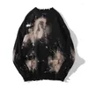 Herrenpullover Herbst und Winter Splash Ink Pin Hole Tie-Dye Pullover Männlich Dark Loose Tide Fire Destroyed Ripped Pullover Weiblich Hip Hop