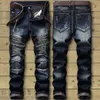 Drop Fashion New Biker Jeans Men's Distressed Stretch Ripped Hip Hop Slim Fit Holes Punk Denim Cotton Pants X220214230Y