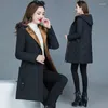 Casacos de trincheira femininos casuais com capuz parka sobretudo preto 6xl feminino engrossado jaqueta de algodão outono inverno frio quente jaquetas acolchoadas