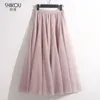 Saias elegante malha meio comprimento vestido longo fada cintura controlada grande bainha tule tutu saia macia a-line uma peça gota