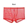 Underpants Men Boxer Briefs Sexy Ultra-Thin Transparent Mesh Breathable Shorts Underwear Ice Silk Summer Mid-Waist Panties Cool