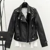 Kvinnor läder kvinnor Motocykel Autumn Gothic Jacket Black Turn-Down Collar Female Korean Outwear Coat 2023 Slim Pu Short Zipper