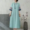 Basic Casual Jurken 2023 Chinese Geborduurde Hanfu Qipao Dres Traditionele Nationale Stijl Lente Zomer Casual Dagelijks Losse Cheongsam 230911