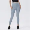 Aktiva byxor Al Yoga Kvinnor som kör borstad hög midja ingen förlägenhetslinje Slim Fit Elastic Ankle-längd sömlösa leggings