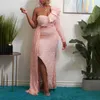 Casual Jurken Vrouwen Roze Sexy Luxe Een Schouder Pailletten Lange Avond Dames Asymmetrische Diagonale Kraag Slanke Brithday Feestjurk