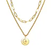 Chaînes Delysia King Collier multicouche rond Moon Tag pendentif double couche en or