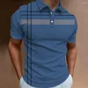 Men's T Shirts Fashion Business Stripe Print Polo Shirt Summer Short Sleeve T-Shirt Line Pattern Top Casual Large Size Clothes