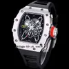 New 35-02 Miyota Automatic Mens Watch Skeleton Dial Steel Case Gents Sport Watches Black Rubber Strap Folding Clasp