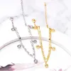 Bracelets de cheville en zircone cubique pour femmes, élégant, Double chaîne, sans décoloration, accessoire de pied en acier titane, bijoux en or et argent Z655