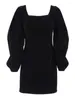 Casual Dresses Square Collar Black Bubble Sleeve Long Velvet Dress Autumn Winter Mini Length Zipper For Party Sexy 2023 Arrivals