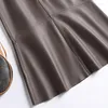 Kjolar 2023 äkta läder hög midja fisktail kjol kvinnlig brun/svart wrap jupe mujer 70 cm lång mid-calf fårskinns kontor dam