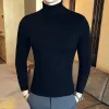 Vinterhög hals tjock varm tröja män turtleneck herrar tröjor smala fit pullover män stickkläder manlig dubbel krage thekhoi-6 cxg91210