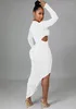 Casual Dresses Kexu Cutout Front Long Sleeve Ruched Up High Side Slit BodyCon Midi Maxi Dress Autumn Winter Sexig Fashion Women Party