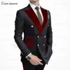 Ternos masculinos Blazers Moda Ternos para Homens Slim Fit Luxo Prom Casamento Smoking Borgonha Veludo Lapela Blazer Colete Calças 3 Peças Sob Medida Mens Set 230912