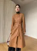 Veste en cuir véritable pour femmes, Trench-Coat à ceinture coréenne, longues vestes en peau de mouton pour vêtements, Chaqueta De Cuero Mujer Zm2226, 2023