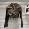 Женская кожаная куртка BORVEMAYS, повседневная универсальная куртка из искусственной кожи, женская осень 2023, пальто с лацканами и длинными рукавами на молнии в стиле пэчворк, тренд WZ5739