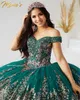 Hunter Baljurk Quinceanera Jurken Met kralen Goud Geappliceerde Galajurken Off-shoulder Hals Gelaagde Tule Sweet 15 Korset Maskerade Jurk