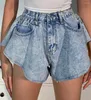 Женские джинсы европейского размера, летние женские джинсовые шорты, расклешенные брюки оверсайз с завышенной талией и рюшами, S-2xl