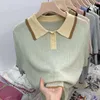 Camisetas Vintage verdes Y2k para mujer, camisetas coreanas Harajuku, moda de verano 2023 para chica, Top de manga corta con cuello tipo Polo