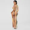 Robes sexy urbaines Mode Robe à manches longues Femmes Tie Dye Imprimer Maxi Robe Stripe Sexy Col en V Robes Moulantes Pour Femme Vêtements Robe De Festa 230911