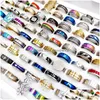 Bandringar Fashion Mix 10st/Lot Style Rostfritt stål Ring Bra metall Titan Bandringar Siery/Black/Golden Men Wedding Jewelry Gift DHFVC