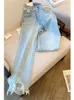 여자 청바지 TASSEL Y2K 와이드 다리 바지 높은 허리 한국 패션 디너 데님 바지 블루 팜므 스트리트웨어 헐렁한 캐주얼 여름
