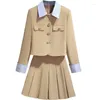 Two Piece Dress Fashion Spring Office Lady 2 Pieces Set Single Breasted Pockets Design Turn-down Collar Causal Blazer Pleated Mini Skirt