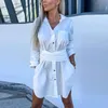 Urban Sexy Dresses Fashion V Neck Mini Dres Autumn Casual Shirt For Women Long Sleeve Solid Lacu Up Party Dress 2023 230911