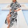 Casual Dresses Black And White Zebra Dress Stripes Print Fashion Long Sleeve Trendy Ladies V Neck Custom Big Size Chiffon