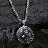 Anhänger Halsketten Vintage Viking Wolf Halskette Punk Street Rock Norse Edelstahl Odin Kopf Männer Modeschmuck