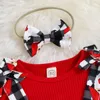 Kledingsets 1-5 jaar Kerstbaby Meisjes Lange mouwen Ruche Babysuit Rompertje Top Bedrukte rok Outfits Leuke kledingset 1 2 3 4 5 jaar 230912