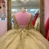 Champagne Princess High Neck Ball Gown Quinceanera Dresses Off Shoulder Beads Appliques Pearls Luxury Vestidos De 15 Anos