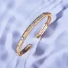 Bangle Fashion Open Bracelet Inlay Cubic Zircon Wire Drawing Design Simple Two Color Jewelry For Women Wedding Party Anniversary Gift 230911