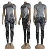 Womens Two Piece Pants Summer Outfits Casual Print Round Neck T-shirt och Legging Set gratis fartyg