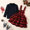 Kleidungssets Weihnachten Kleinkind Mädchen Kleidung Sets Herbst Winter Baby Kinder Kinder Kleidung Anzüge Warme Solide Pullover Plaid Hosenträger Kleid 230912