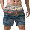 Shorts masculinos verão praia calças céu paisagem impressão 3D estilo havaiano lazer cordão casa basquete