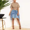 Skirts Skirts Echoine Hight Waist Blue Denim Skirt Tassel Patchwork Washing Old Ripped Women Streetwear Jeans Fashion Casual Clothing L230912