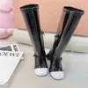 2023-Stivali stile britannico Donna Nuova tela High-top Tinta unita con suola spessa Casual Testa tonda Lace-up Moto Ginocchio