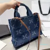 2023-Denim Schoudertas Kleine Boodschappentassen Dames Canvas Handtassen Emmer Crossbody Tassen Mode Letter Bakken Echt lederen band