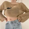 Swetery kobiet przycięte dzianinowe sweter kobiety Pullover 2023 Seksowne Y2K Koreańskie estetyczne duże letnie szydełkowe top z długim rękawem
