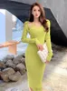 Casual Dresses Yellow Elegant Slim Crochet Split Dress Women 2023 Autumn Black Sticked Kvinnlig mitten av längd Y2K-mode