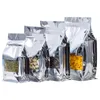 Sacos de embalagem ziplock laminados de folha de alumínio, fundo plano, chá, grãos de café, lanche, pó, bolsa de armazenamento