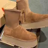 New Classic Dippers Suede Neoprene Boot Platform Mini Boot Australian Winter Snow Boots For Women Real Leather Warm Ankle Fur Booties Luxurious Shoe NO476