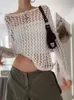 Women's Sweaters Weekeep Casual White Sweater Pullovers Hollow Out Fishnet Summer Fashion Loose Smock Long Sleeve y2k Holes Shirt Women Harajuku 231005