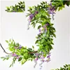 Decorative Flowers Wreaths 7Ft 2M Flower String Artificial Wisteria Vine Garland Plants Foliage Outdoor Home Trailing Fake Hanging Wal Dh8Ek