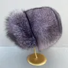 Unisex Full Covered Real Silver Blue Fox Fur Hats Whole Pelt Fox Fur Russian Ushanka Hat Trapper Hunter Hat Earflap Cap