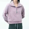 Tenues de yoga LU-99 Femmes Fitness Sweats à capuche Veste de course Dames Sport Demi-Sweat-shirt à glissière épais manteau de style court en vrac avec trou de pouce en polaire Spog