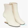 2023- Winter First Ankle Boots Women Leather Round toe interior side Zipper head gold shape stereo heel Luxury Profiled With Novel Size 35-43