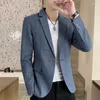 Ternos masculinos de alta qualidade moda terno de negócios coreano fino topo bonito casual xadrez tendência inteligente quatro estações blazers poliéster