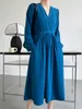 Повседневные платья Плиссированное платье во французском стиле с длинными рукавами 2023 Нежная юбка с v-образным вырезом на талии Женская элегантная шифоновая юбка